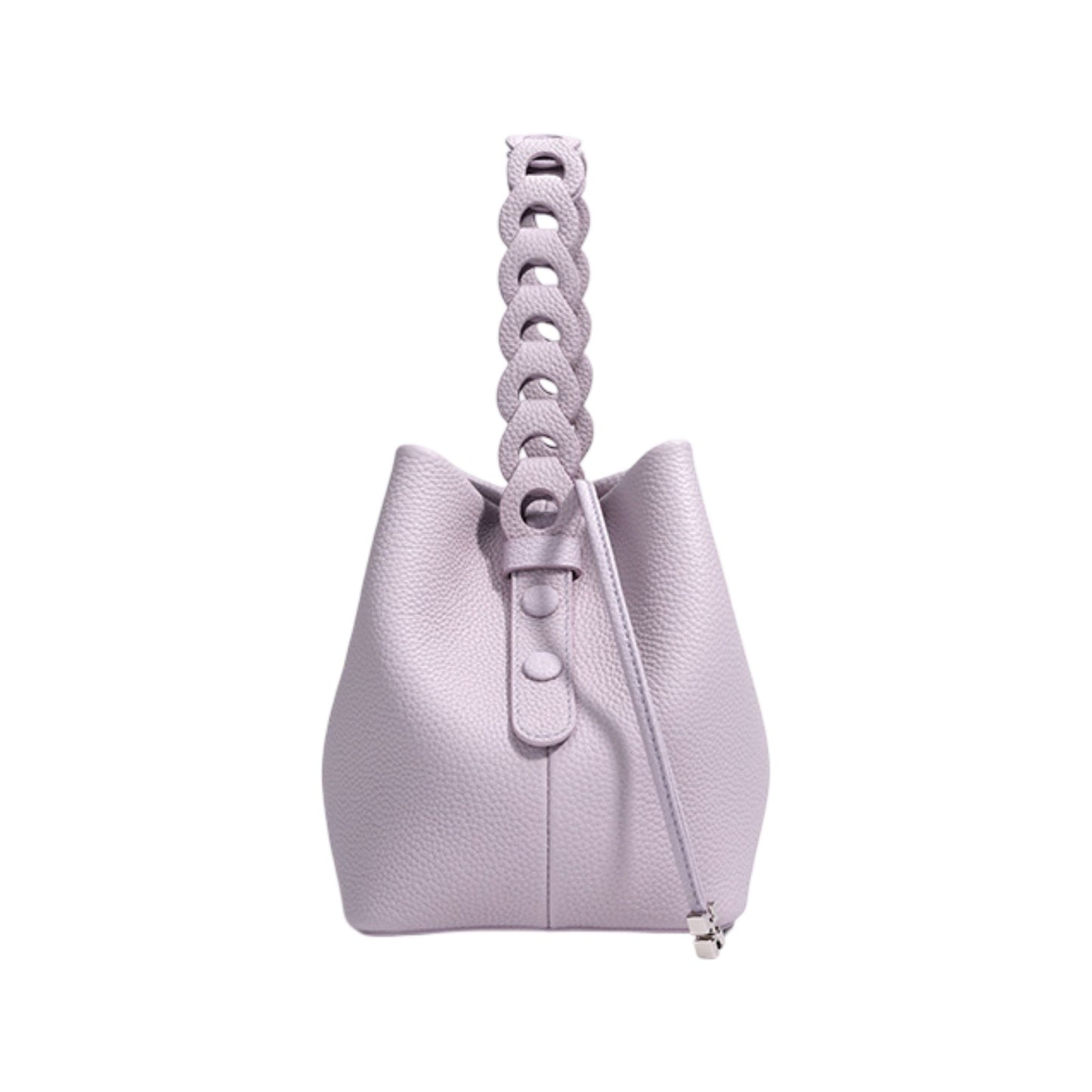 Leather Drawstring Bucket Handbag with Braided Top Handle and Adjustable Crossbody Strap