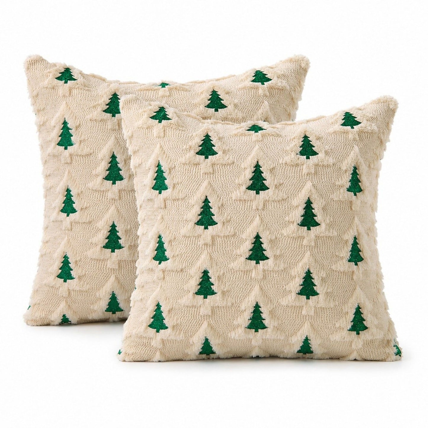 2 Pack Christmas Tree Pom Pom Decorative Throw Pillow Covers