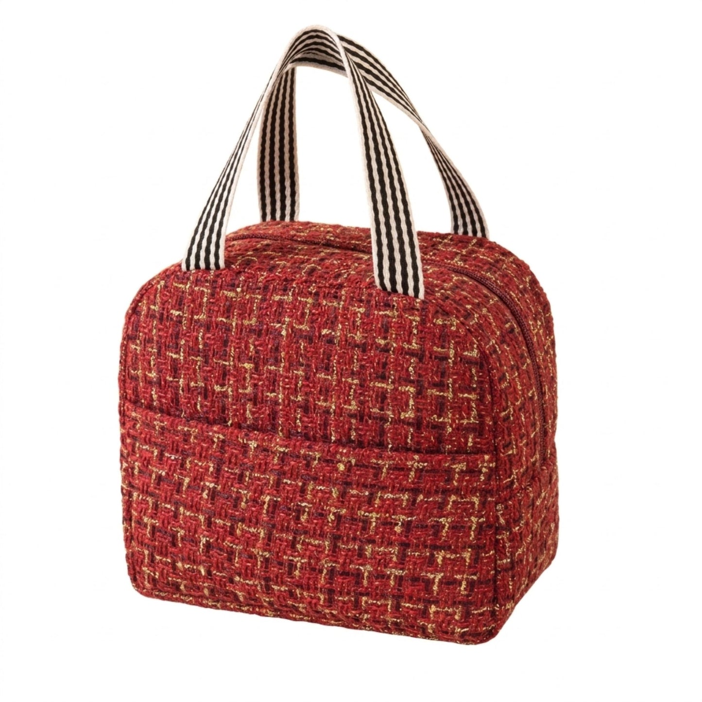 Reusable Lunch Bag Large Capacity Zipper Tote with Striped Handles