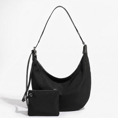 Crescent Hobo Shoulder Bag with Detachable Zip Pouch and Adjustable Strap