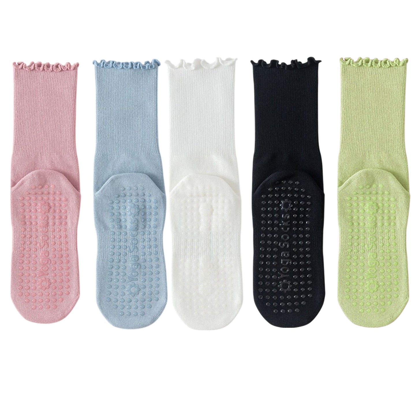 5 Pairs Anti-Slip Crew Yoga Socks Soft Cotton Grip Sole Seamless Toe Design for Pilates Indoor Workouts
