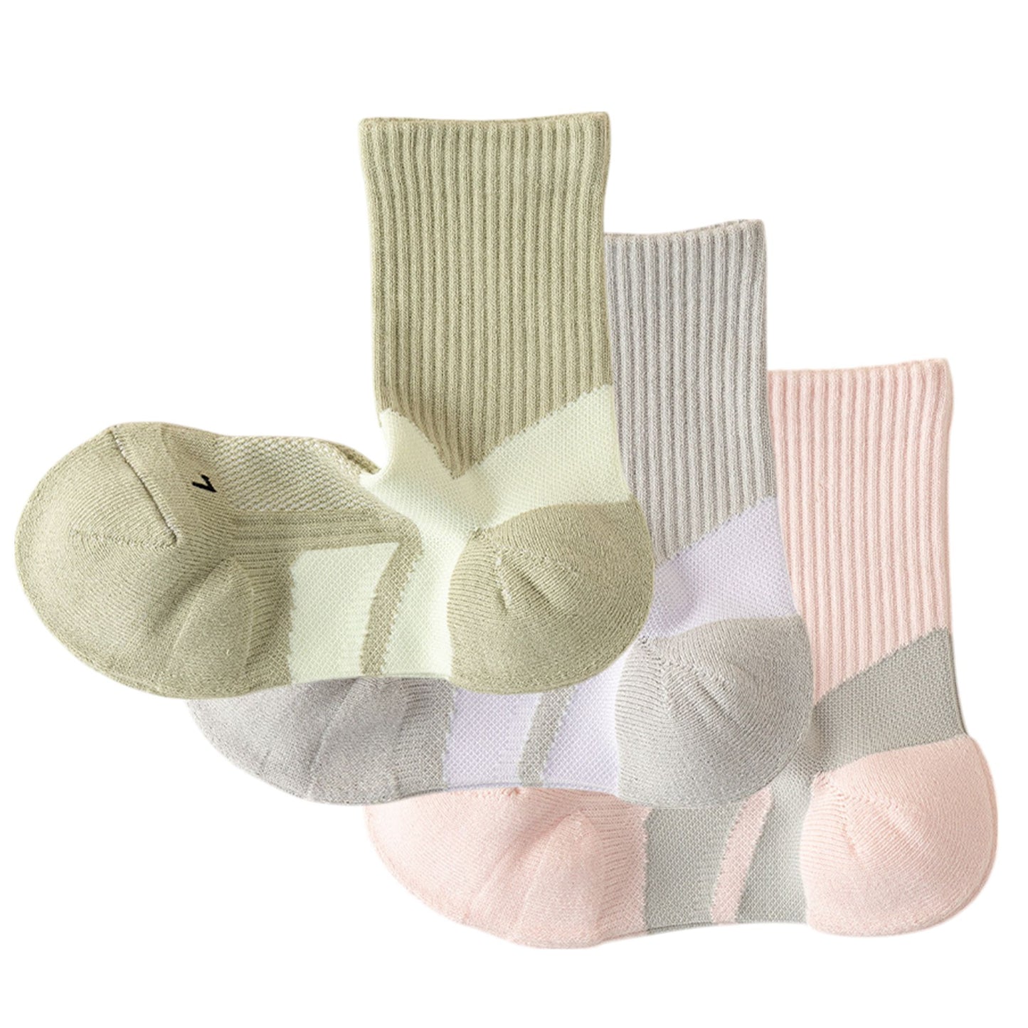 3-Pair Pack Cushioned Sports Crew Socks with Arch Support Mesh Panels and Ankle Compression