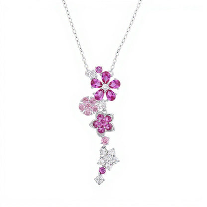Women's Crystal Flower Pendant Necklace with Cascading Rhinestone Floral Design