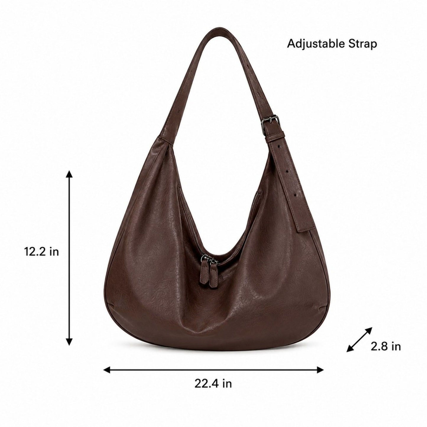 Oversized Slouchy Hobo Shoulder Bag with Adjustable Wide Strap and Zippered Pocket