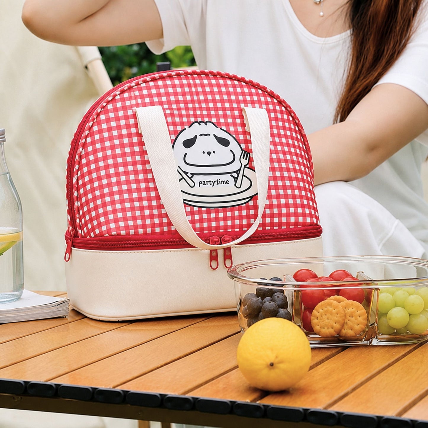 Double Layer Insulated Lunch Bag Large Capacity Cartoon Lunch Tote for School Travel