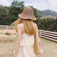 Crochet Bucket Sun Hat with Floral Applique Trim and Soft Brim Design