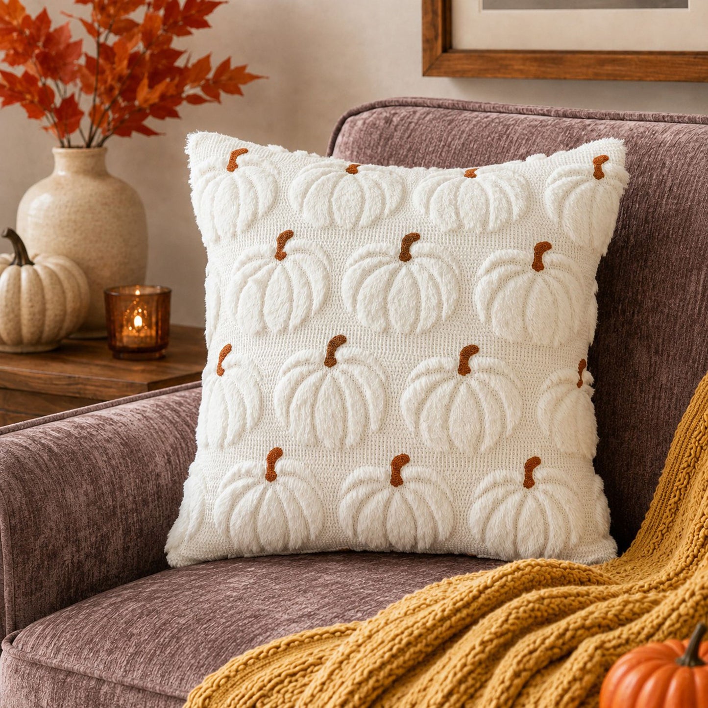 Textured Pumpkin Decorative Throw Pillow Cover for Sofa Bed Chair Fall Decor