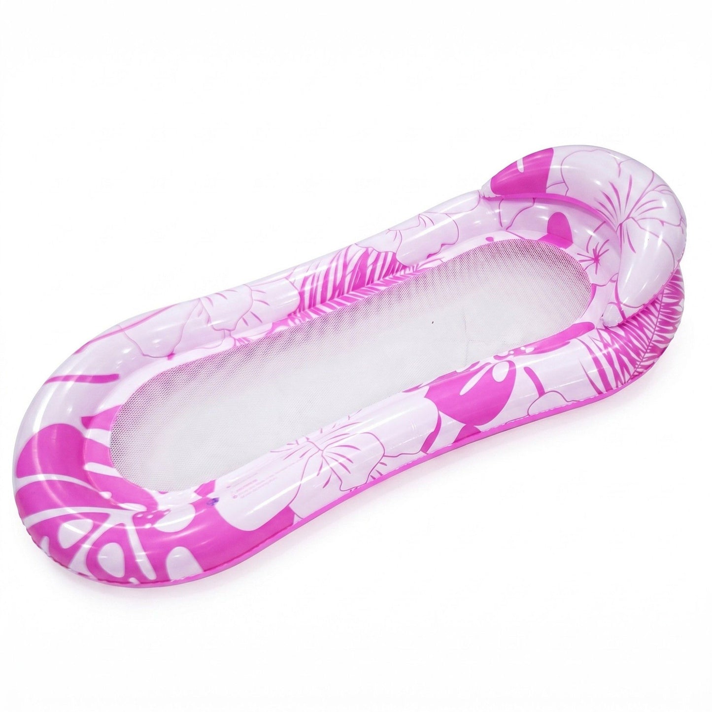 Pink Floral Inflatable Pool Lounger with Mesh Center