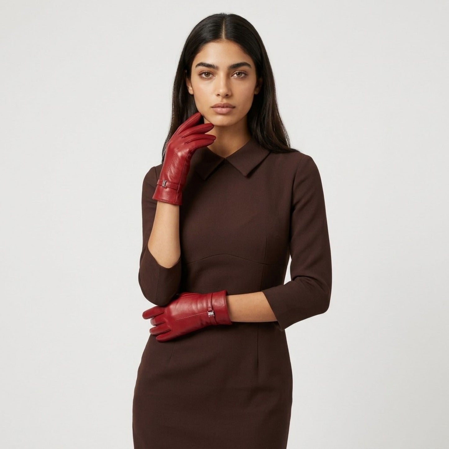 Leather-Look Gloves with Buckle Detail