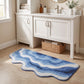 Abstract Ocean Wave Plush Bathroom Mat with Irregular Scalloped Edge
