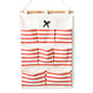 Hanging Wall Organizer with Navy Striped Pockets and Wooden Hanger 19.3x13.5 in