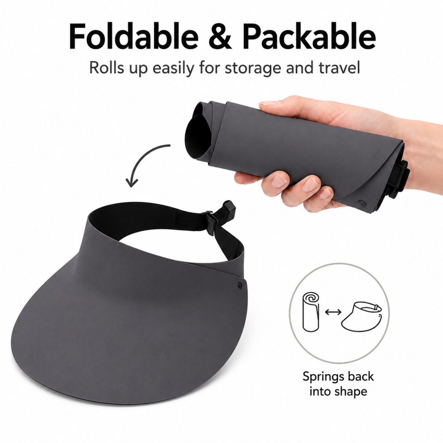 Foldable Packable Wide Brim Sun Visor Hat with Roll Up Travel Design