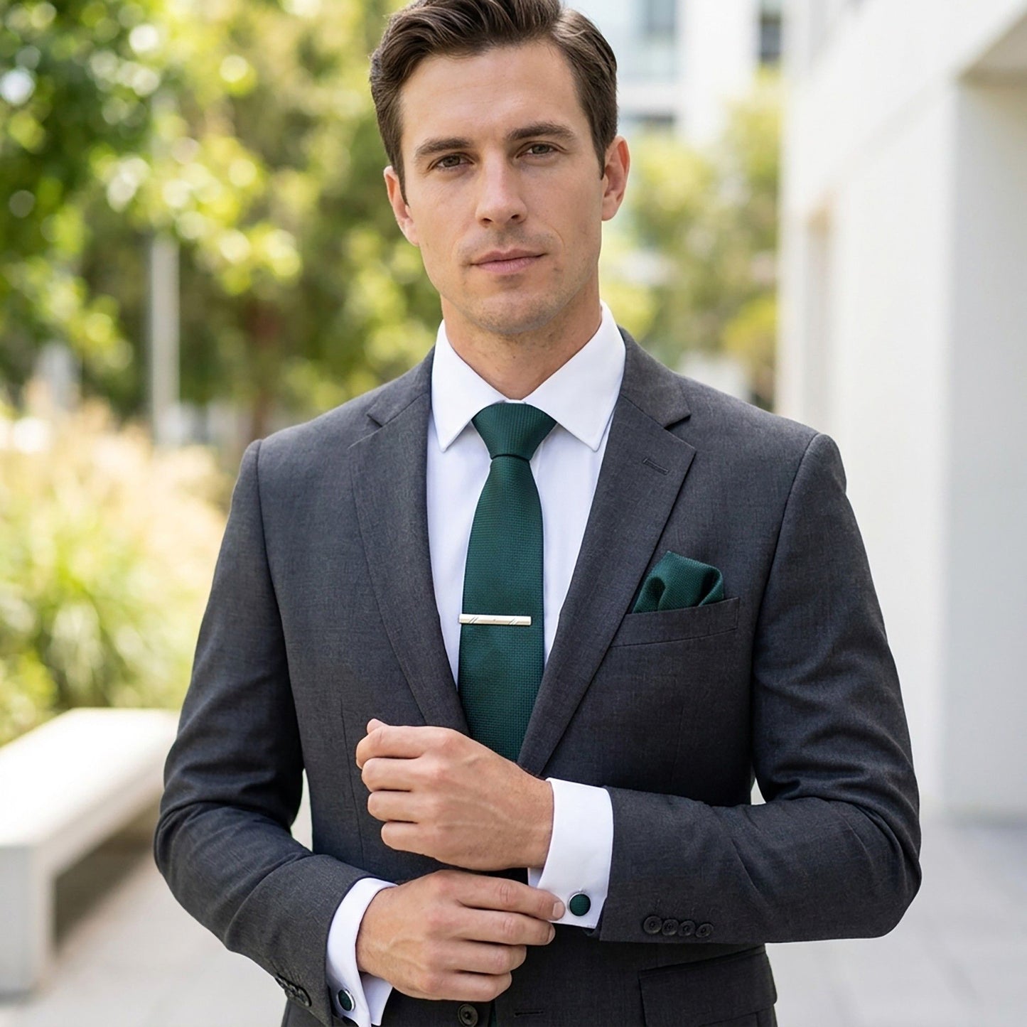 Men's Formal Tie Gift Set with Pocket Square Cufflinks Tie Clip and Gift Box