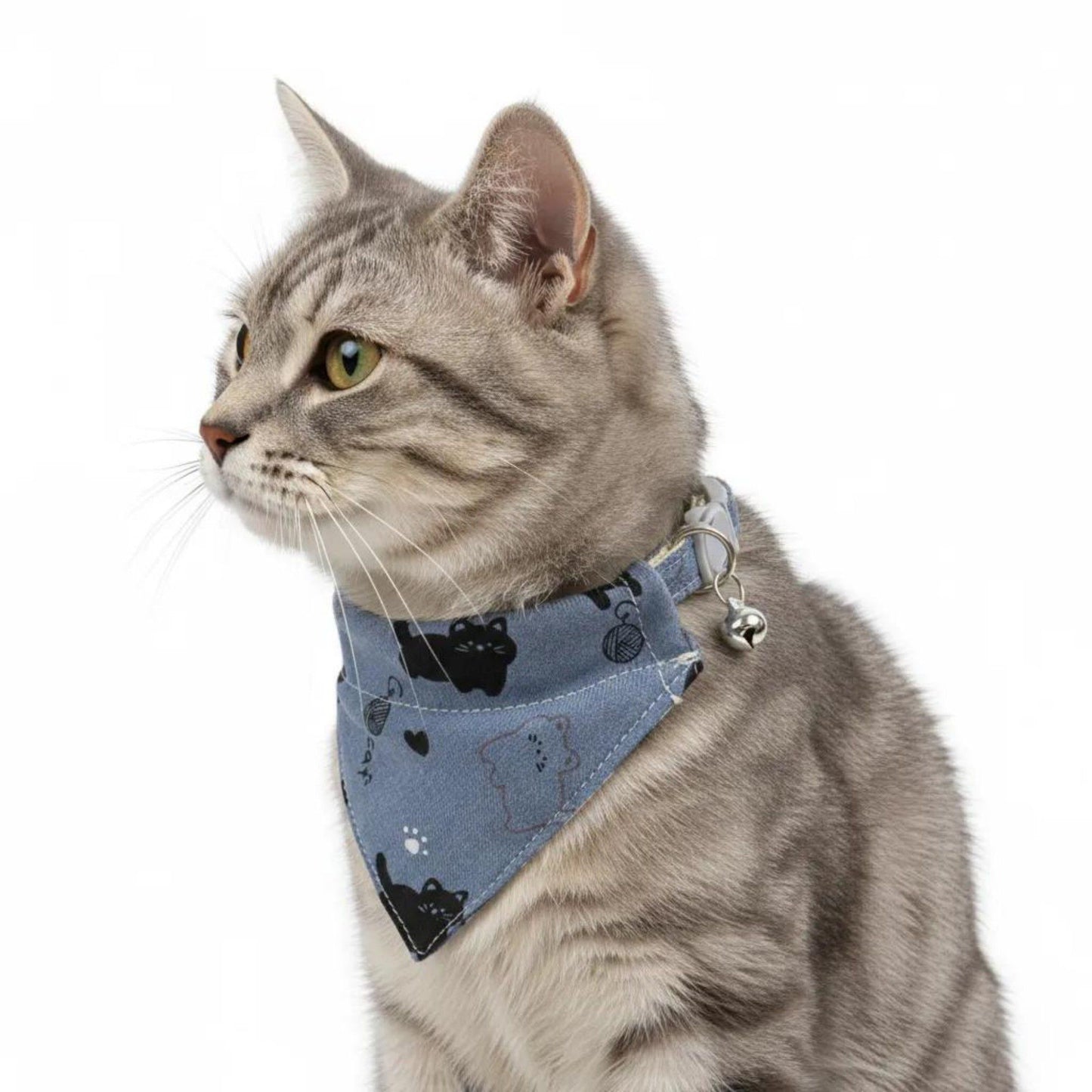 Pet Cat and Dog Bandana Collar with Bell Adjustable Cartoon Cat Print Scarf Bib