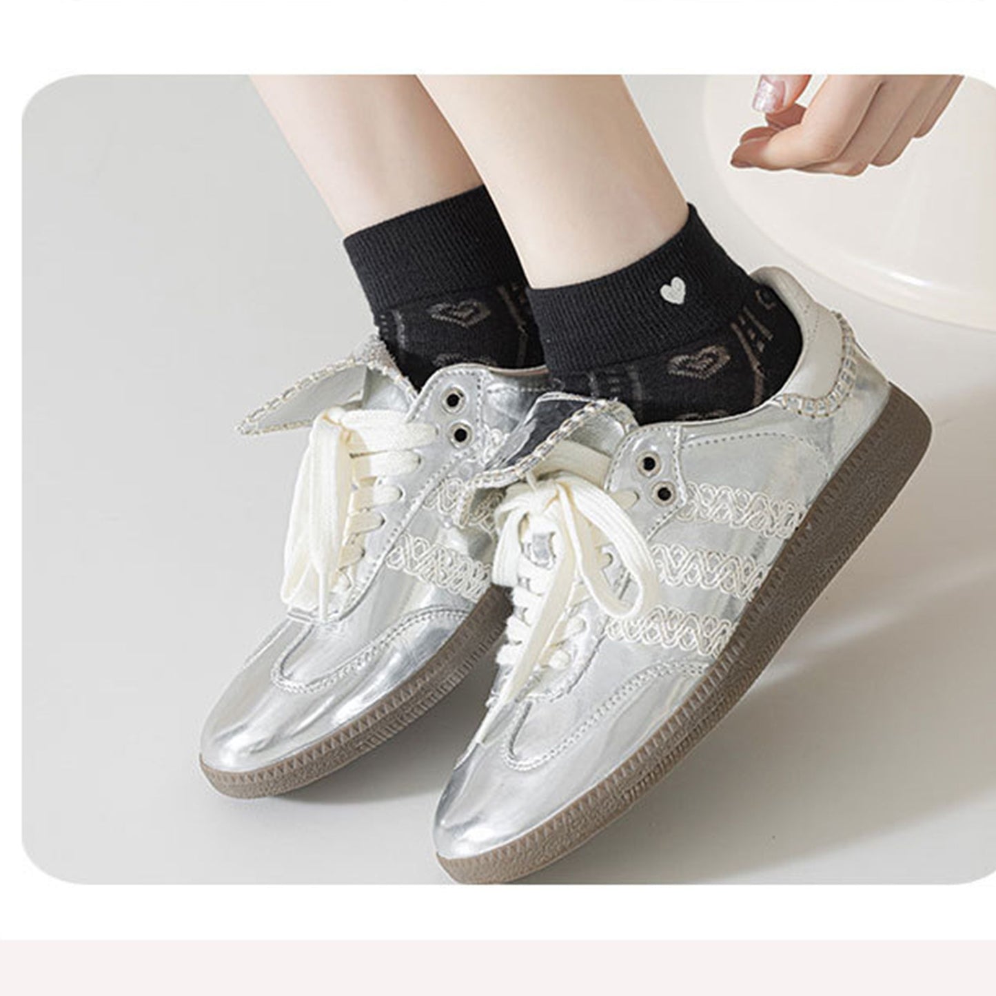 4 Pairs Heart Pattern Breathable Short Crew Socks Soft Stretch Knit Design Multiple Color Options