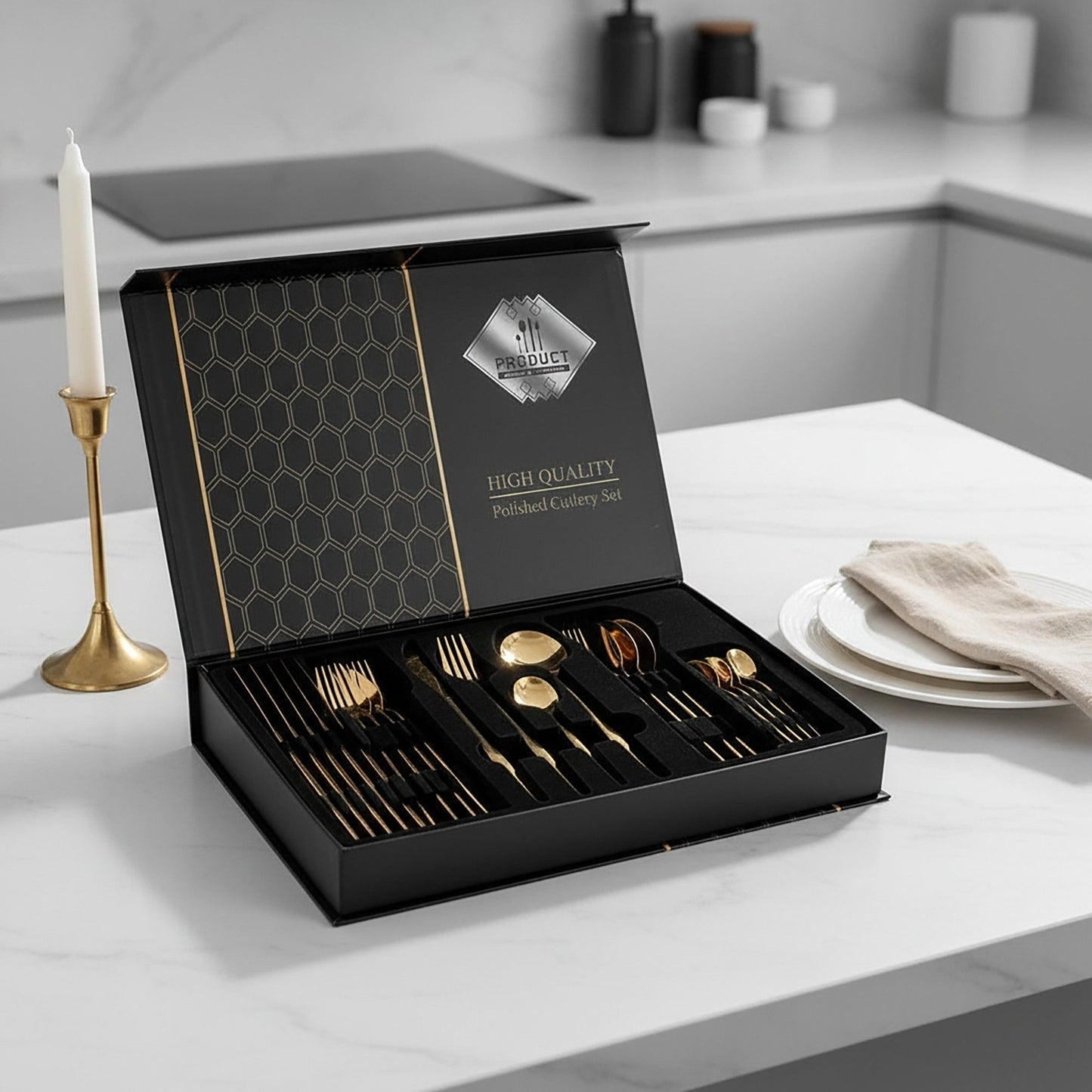 24 Piece Flatware Set Service for 6 Polished Stainless Steel Cutlery Set with Forks Knives Spoons Gift Box