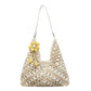 Women's Crochet Woven Hobo Shoulder Bag with Daisy Charm and Lined Interior