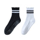 2-Pack Non-Slip Athletic Crew Socks with Ruffle Cuff and Stripe Detail Soft Stretch Fit