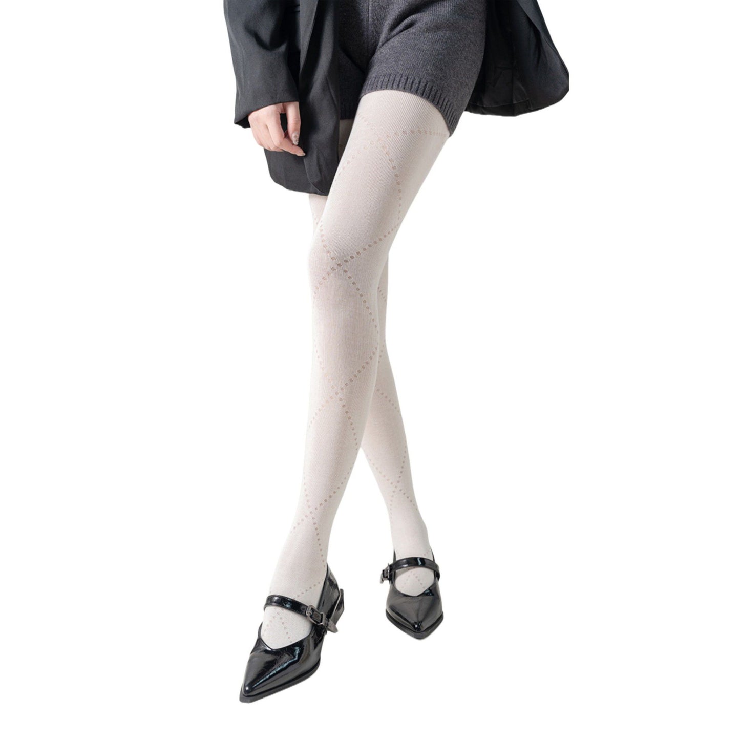 Diamond Pattern Knit Tights with Stretch Fit Suitable Height 5'1-5'8