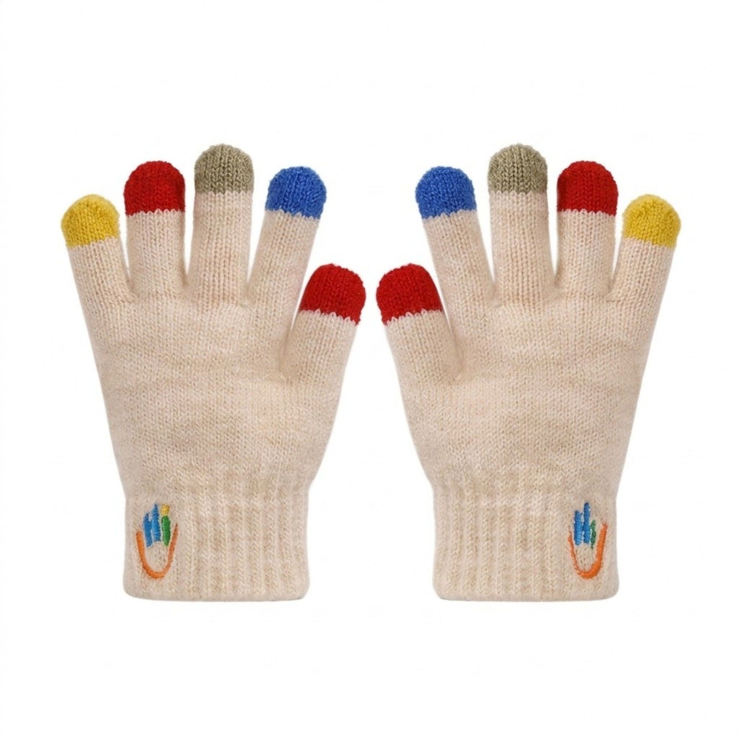 Kids Knit Gloves with Contrast Fingertips and Embroidered Detail 5.3 x 2.5in