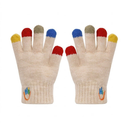 Kids Knit Gloves with Contrast Fingertips and Embroidered Detail 5.3 x 2.5in