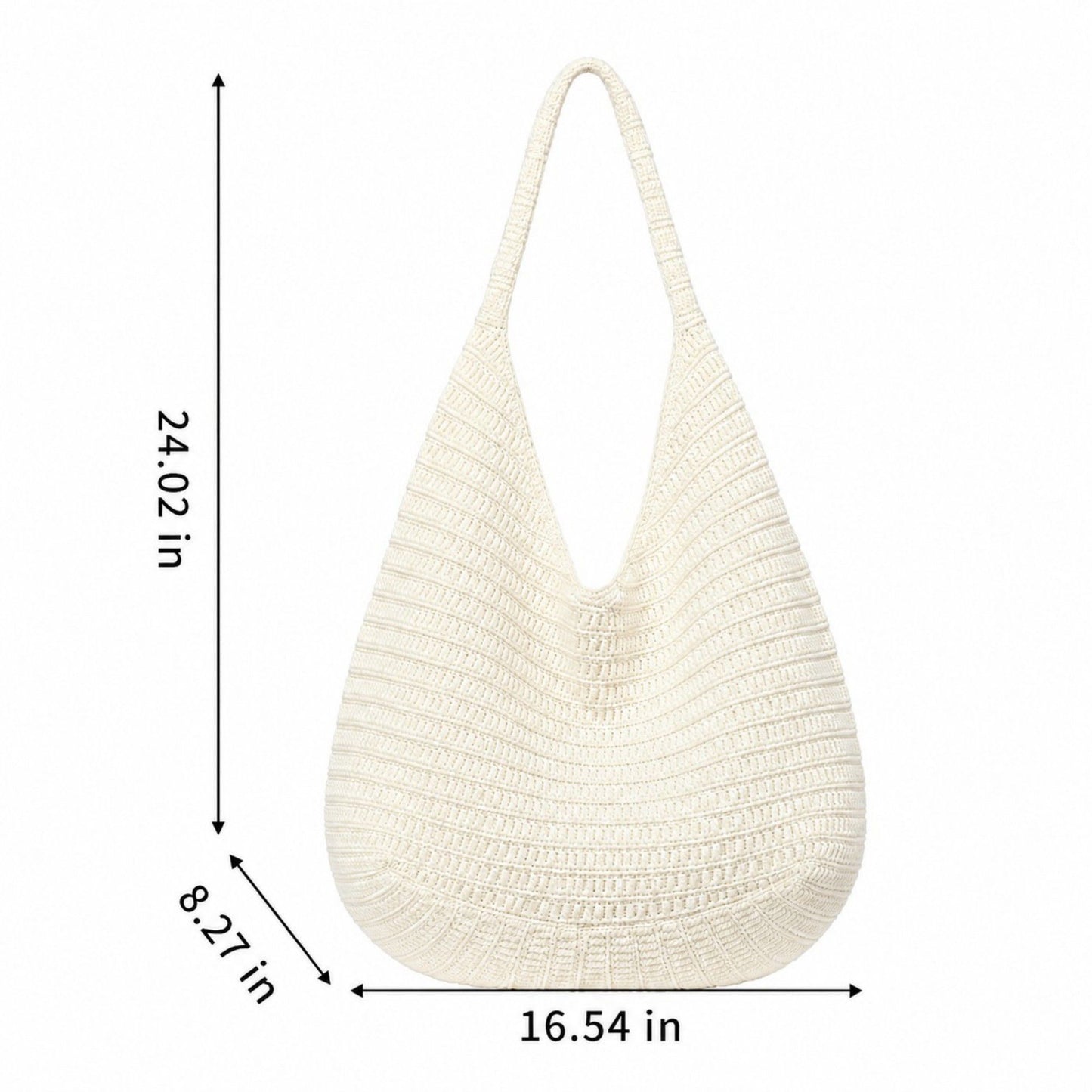Knit Hobo Shoulder Bag with Slouchy Shape Textured Crochet Look and Wide Strap for Casual Carry