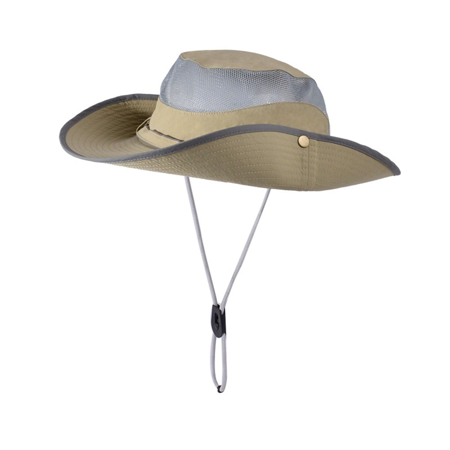 Wide Brim Outdoor Hat with Mesh Ventilation Snap-Up Sides and Chin Strap for Hiking, Beach, Travel, and Sun Protection