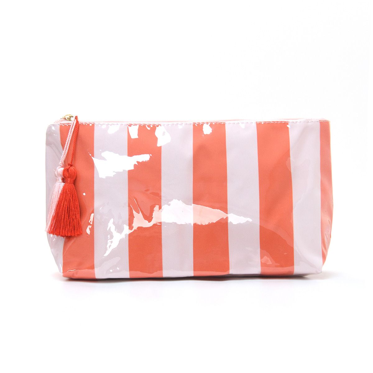 Striped PVC Cosmetic Pouch Makeup Bag with Zip Closure