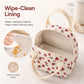 Heart Print Corduroy Insulated Lunch Bag with Handles and Zip Closure