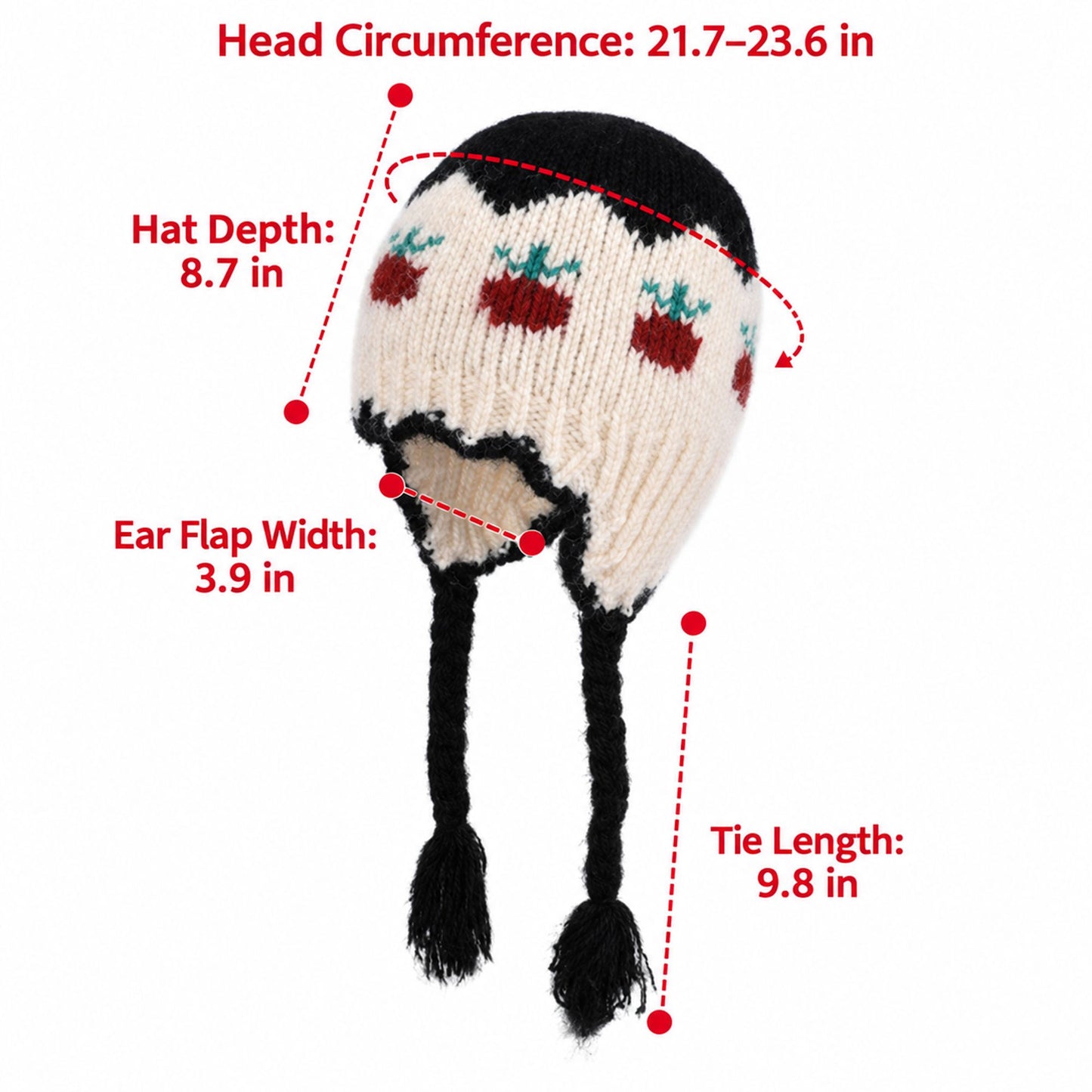 Fruit Pattern Knit Earflap Hat with Braided Tassels