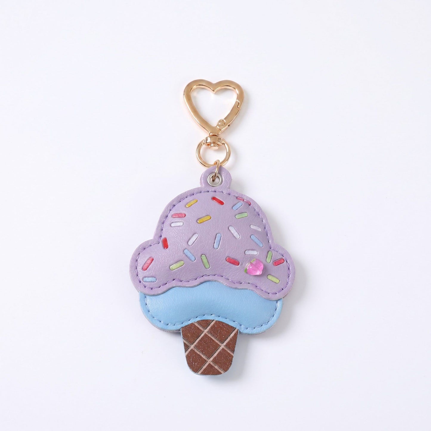 Ice Cream Cone Bag Charm with Colorful Sprinkles and Gold Tone Clip