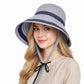 Striped Bucket Sun Hat Wide Brim Adjustable Chin Strap Packable Beach Hat