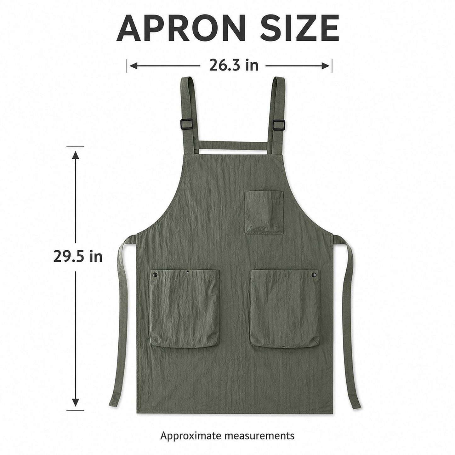 Water Resistant Utility Apron with Adjustable Straps and Three Pockets
