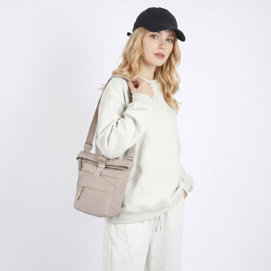 Water Resistant Nylon Crossbody Bucket Bag Adjustable Strap Multi Pocket Everyday Travel Bag