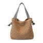 Woven Crochet Tote Bag with Drawstring Detail and Pattern Strap Shoulder Handbag Lightweight Knit Bag
