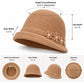 Floral Pearl Accent Cloche Hat Adjustable Brim Dress Hat