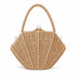 Shell Woven Top Handle Bag with Pearl Button and Detachable Chain Strap