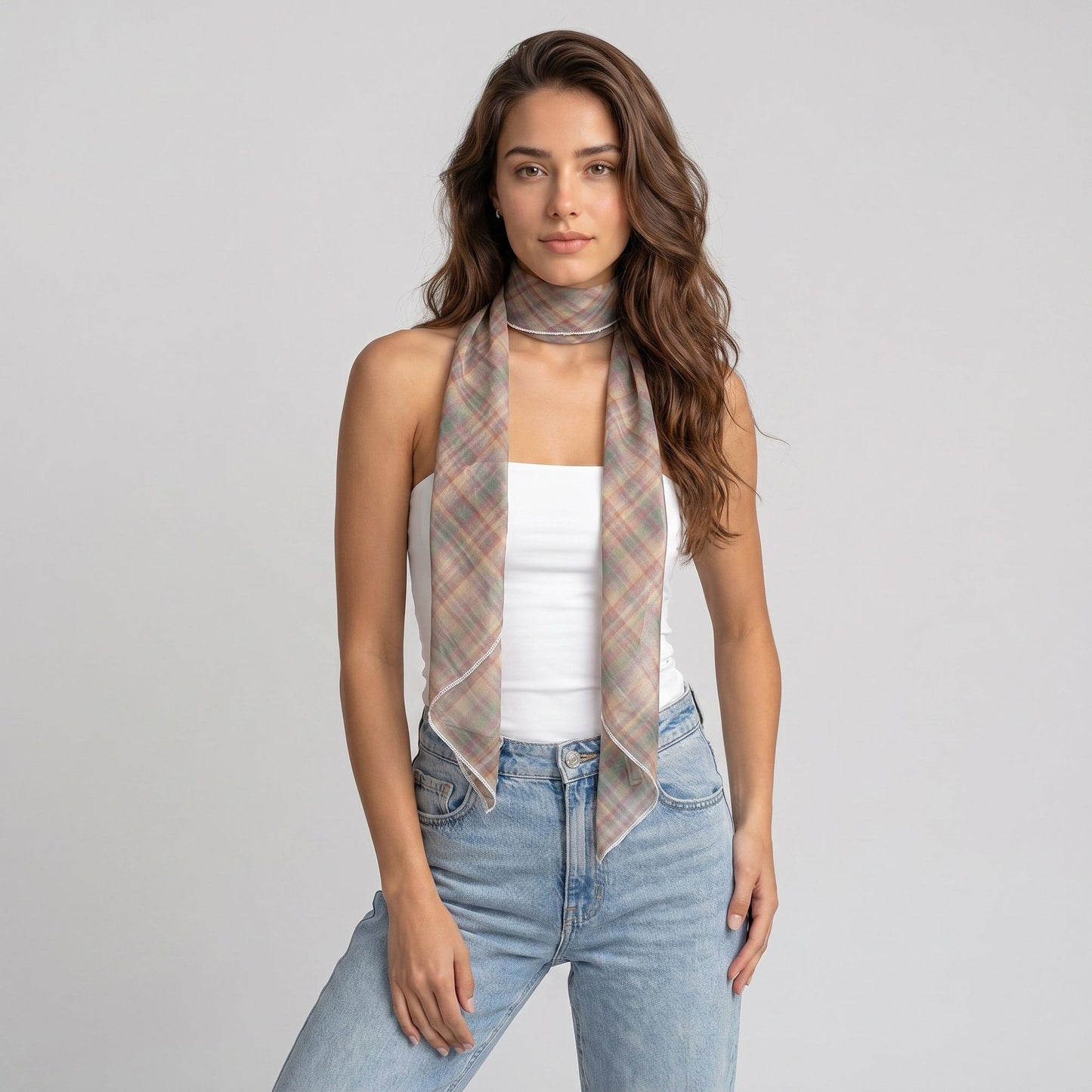 Lightweight Sheer Skinny Scarf with Marble Print and Finished Edge Detail