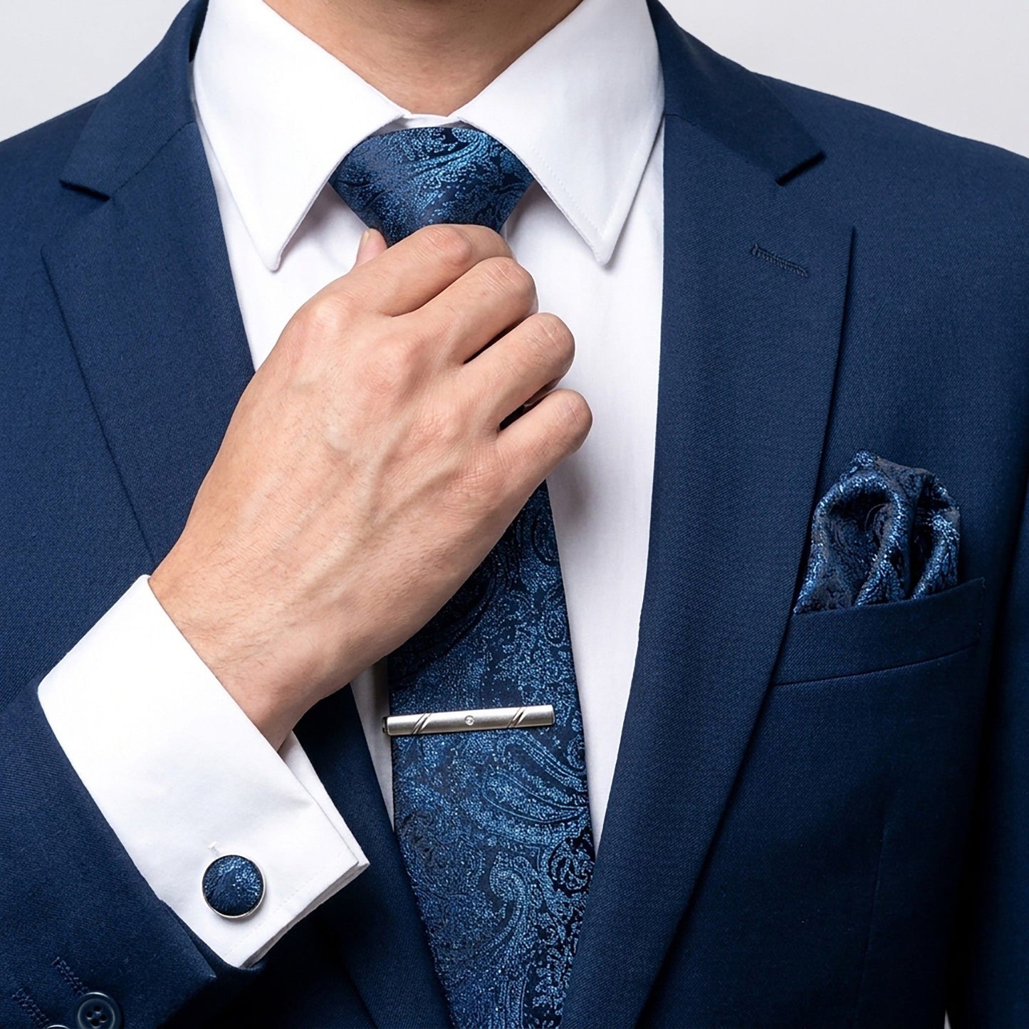 Men's Floral Print Tie Gift Set with Matching Pocket Square Cufflinks and Silver Tie Clip