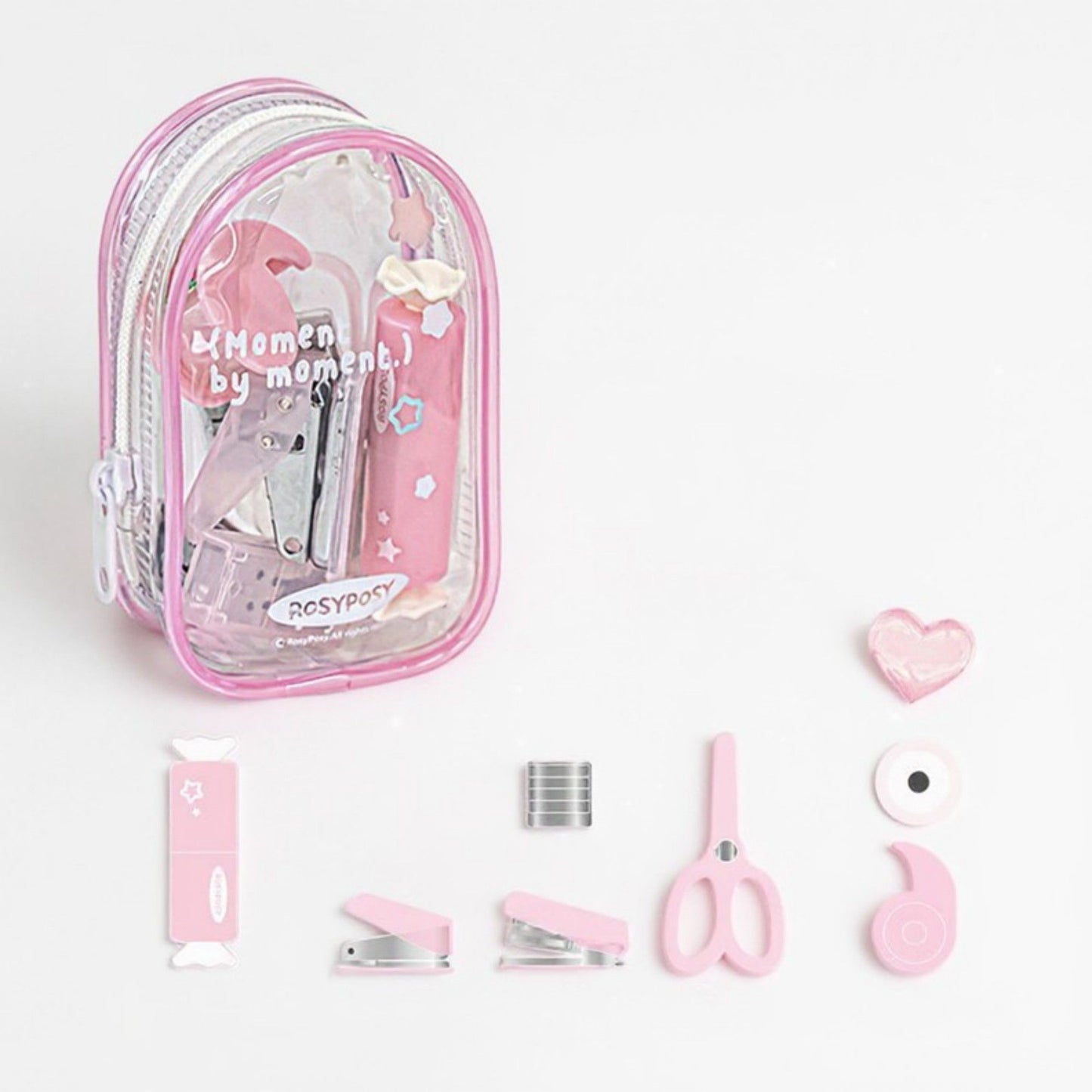 Portable Stationery Supply Set with Clear Zipper Case for School and Office Use 4.2x2.5x1.5 in
