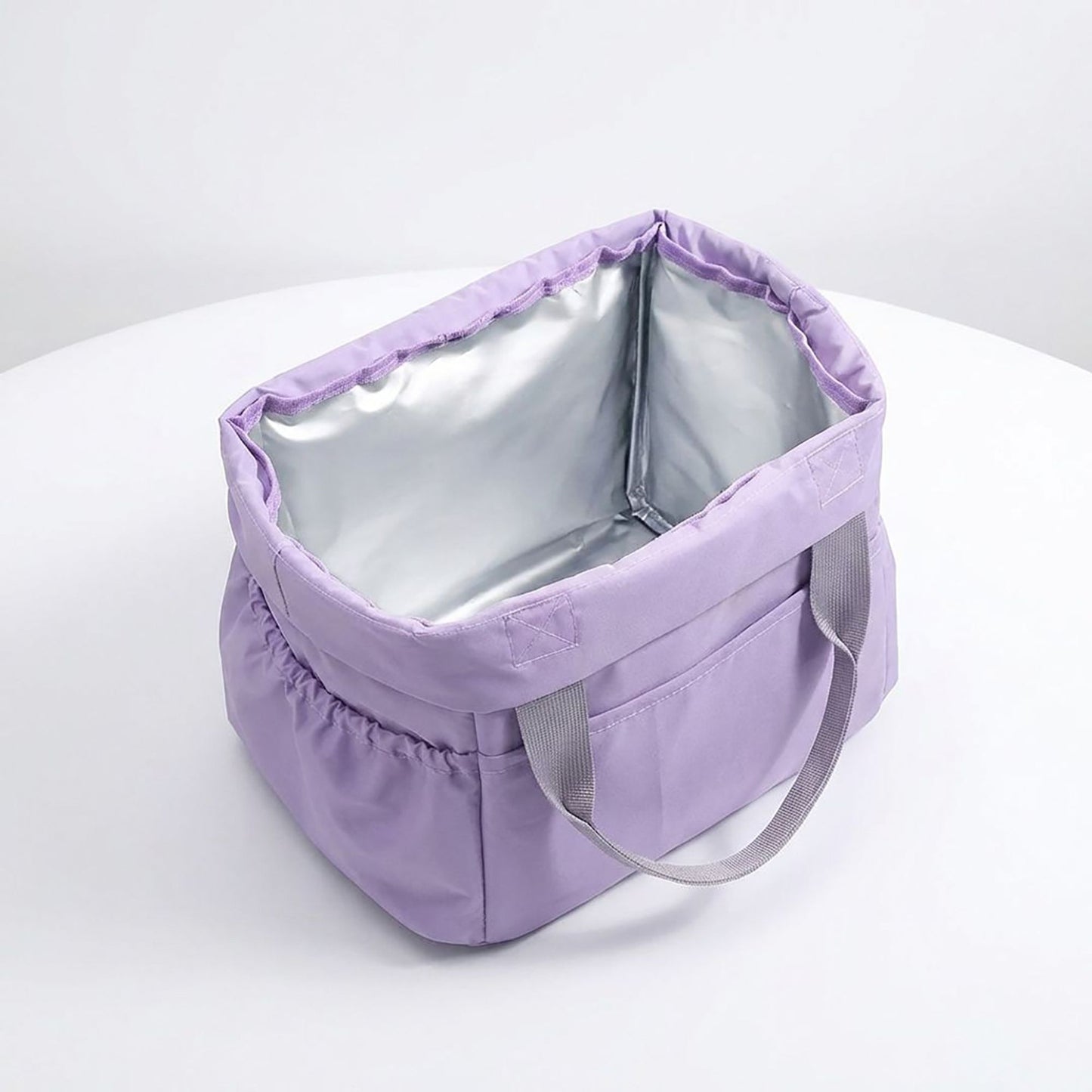 Reusable Lunch Bag with Drawstring Closure and Front Pocket Lightweight Thermal Food Tote