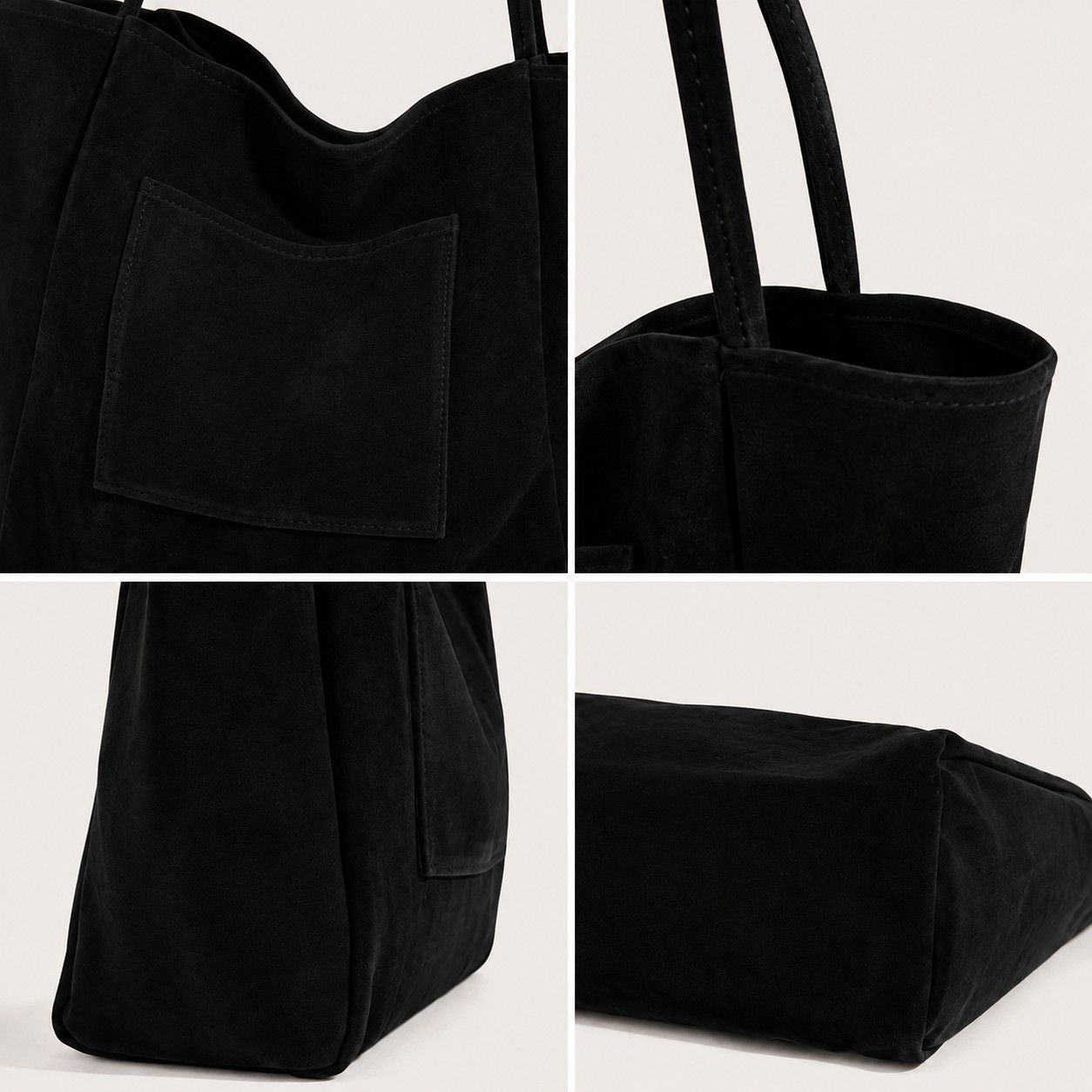 Large Faux Suede Tote Bag with Front Pocket and Double Shoulder Handles