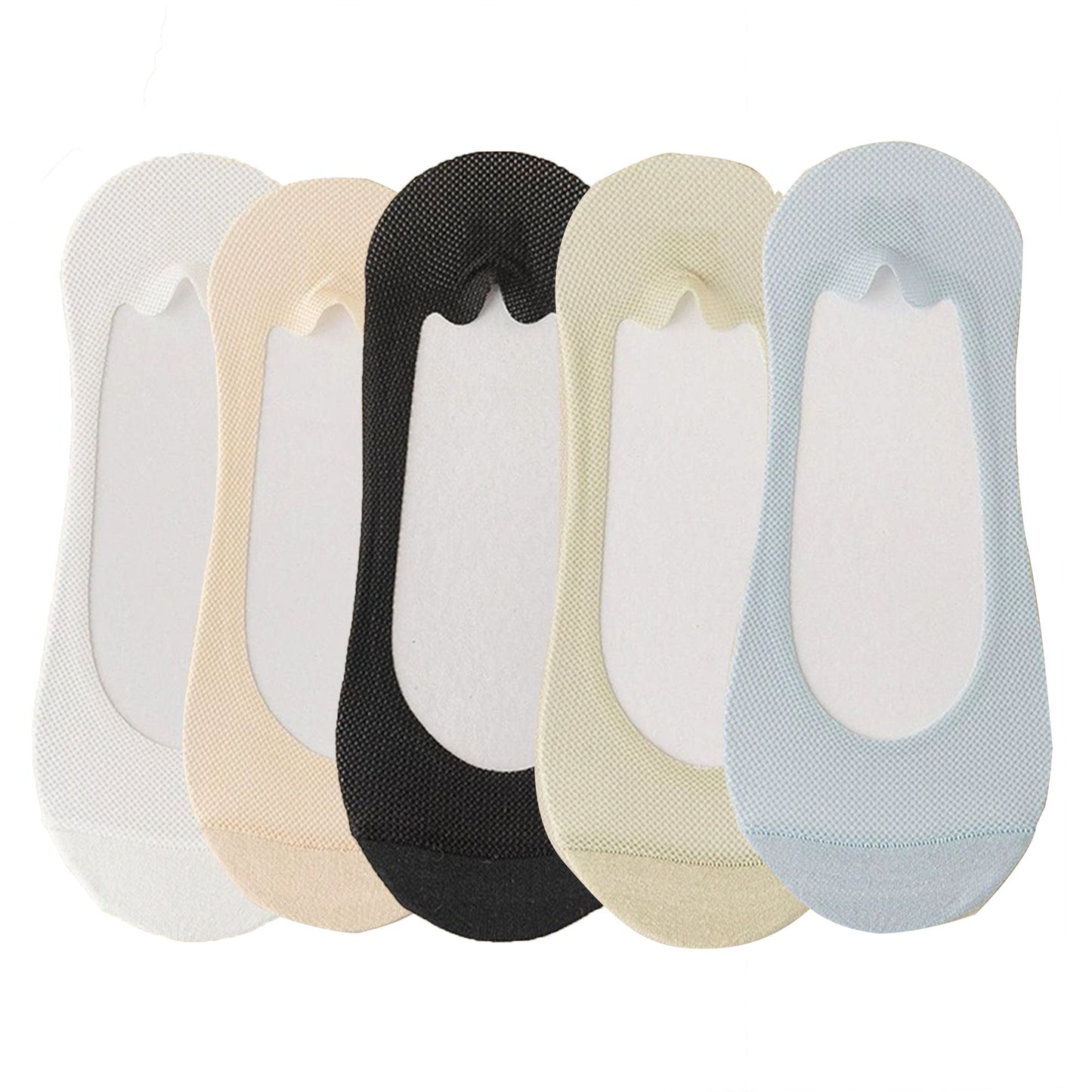 5 Pairs Women No Show Mesh Panel Socks Low Cut Stretch Cotton Liner Non-Slip Design for Ballet Flats and Loafers
