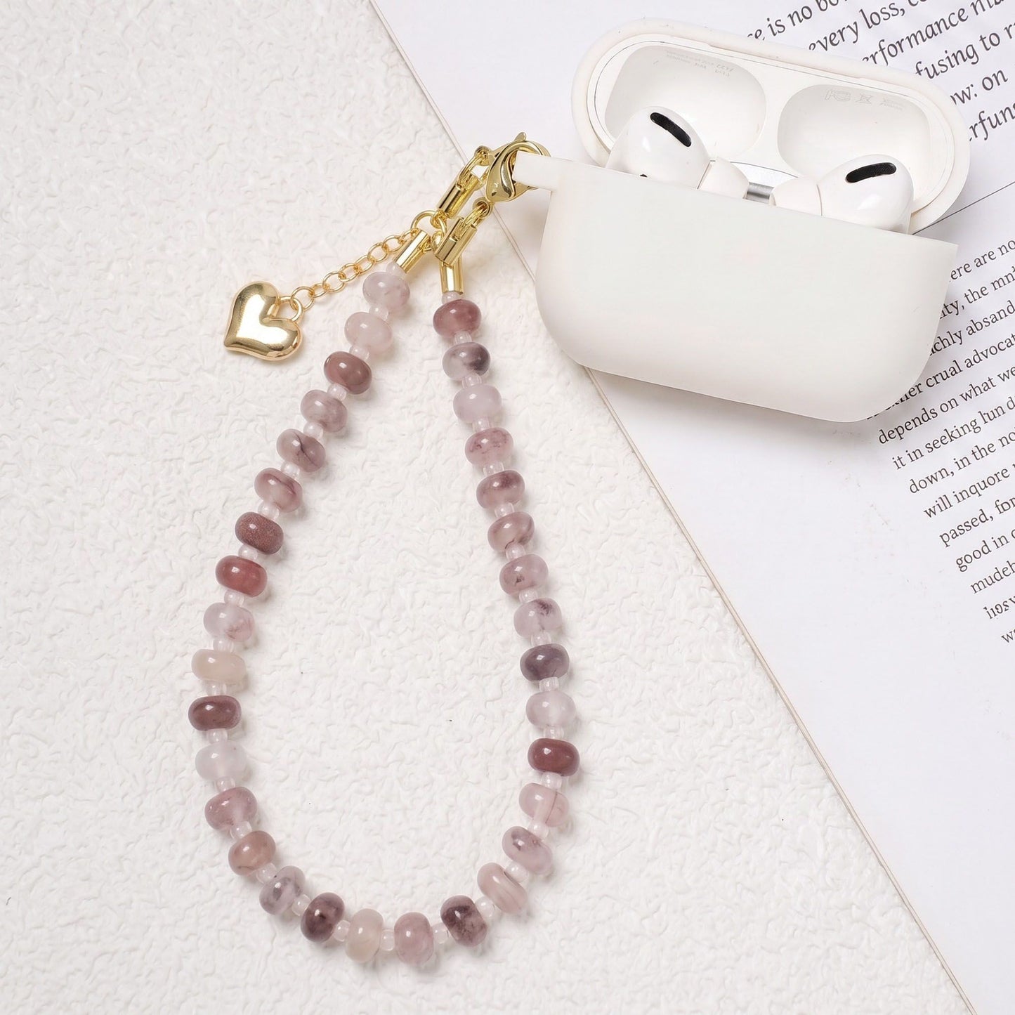 Beaded Phone Wrist Strap with Heart Charm