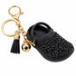 Rhinestone Mini Clog Keychain Bag Charm with Tassel Gold Tone Clip and Key Ring