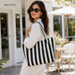 Striped Terry Cloth Tote Bag Roomy Beach and Travel Shoulder Carryall