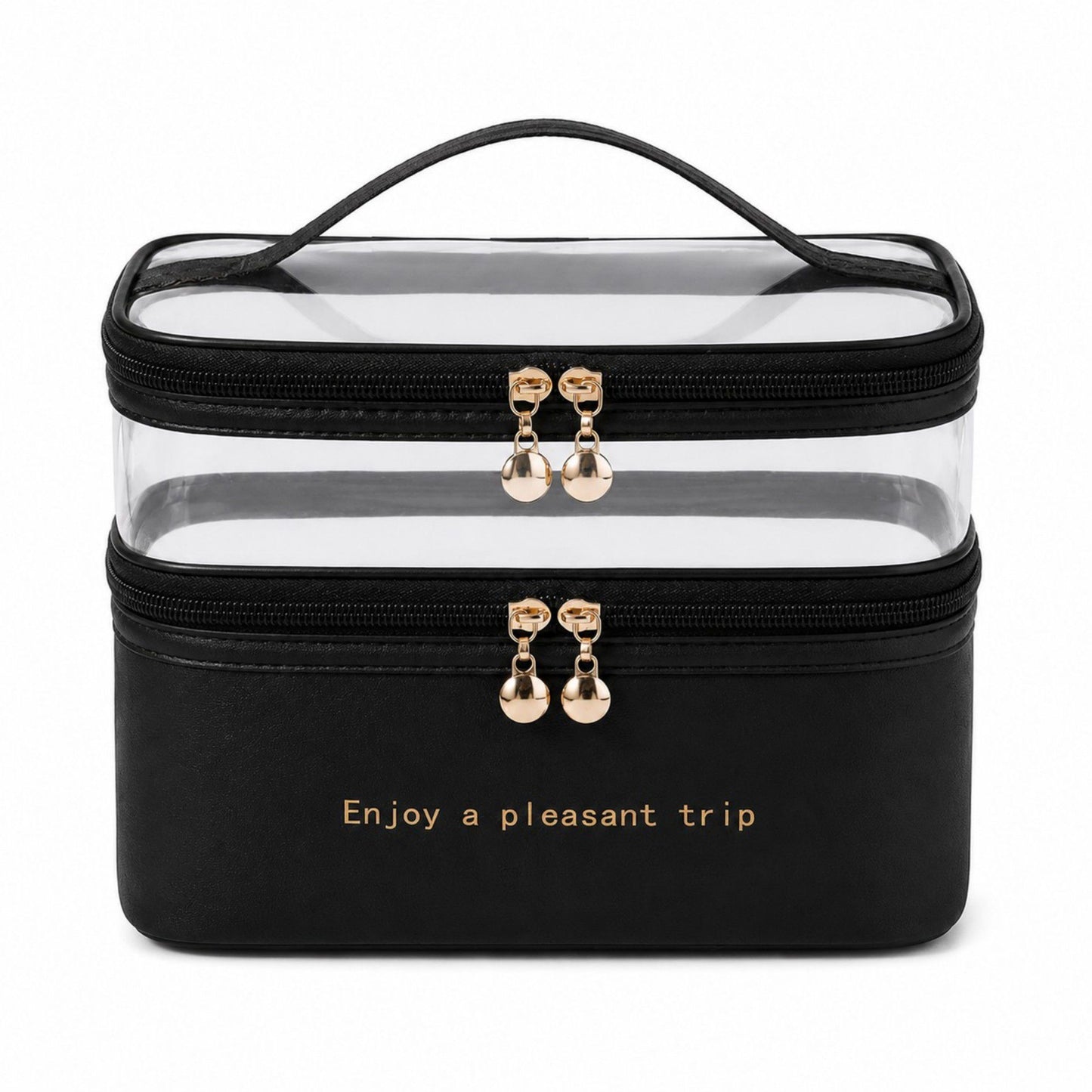 Two-Tier Clear Travel Makeup Bag with Handle for Toiletries and Beauty Storage