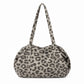 Leopard Print Barrel Shoulder Bag with Zip Closure and Interior Pockets