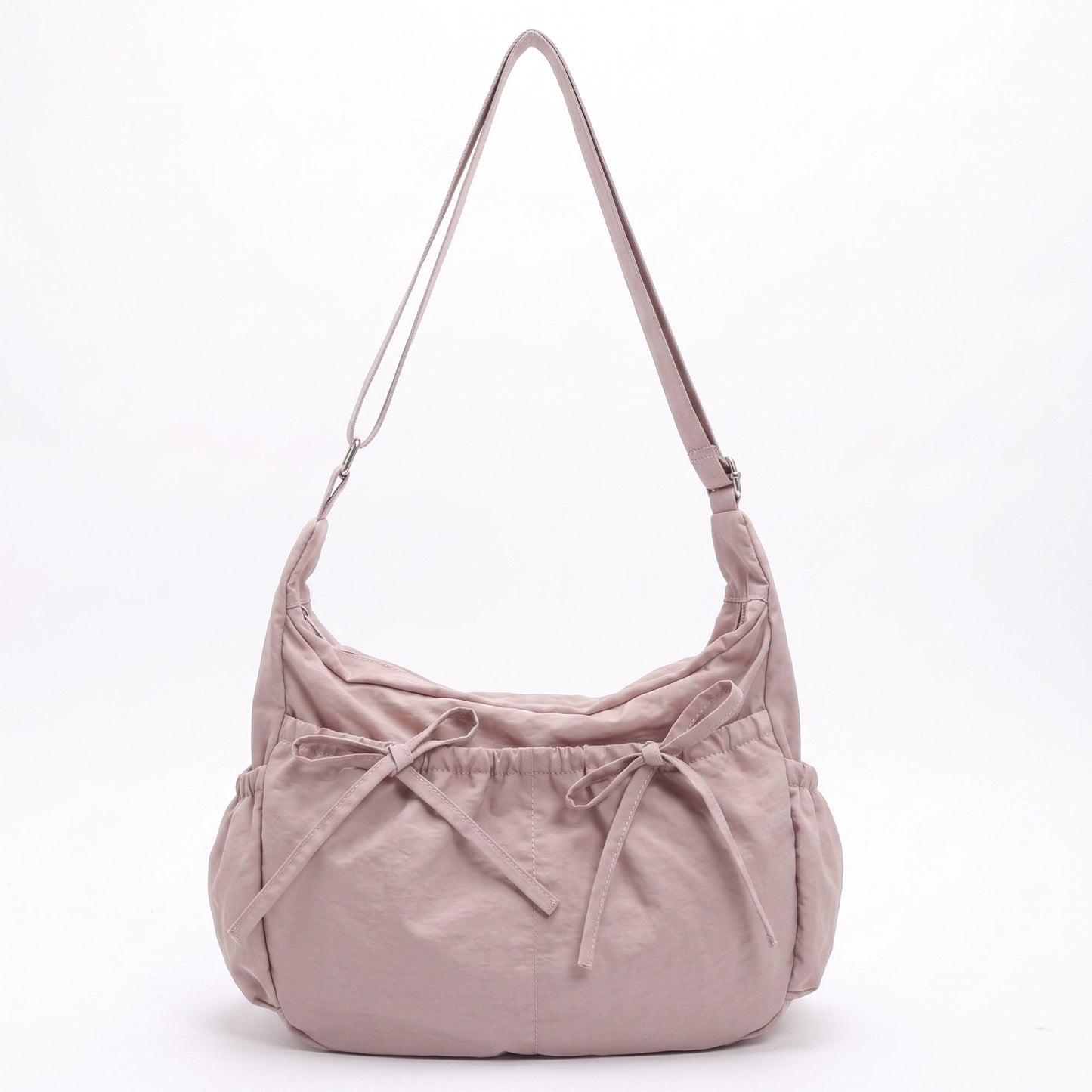 Lightweight Bow Detail Hobo Shoulder Bag with Adjustable Strap and Multiple Pockets