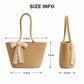 Woven Straw Style Tote Bag Large Capacity Shoulder Bag with Lace Bow Detail